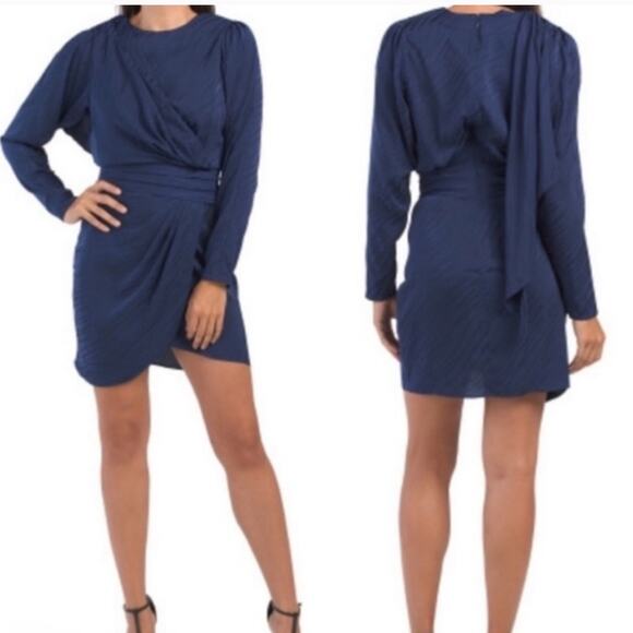 RONNY Kobo Shanaya Dress Mini Blue Zebra Pattern Cocktail Long Sleeves Large - Picture 1 of 7